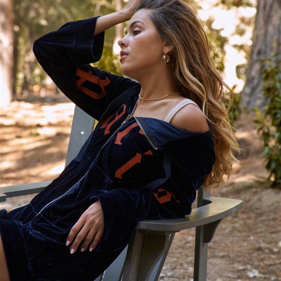 Tops - Graphic Letters Long Zip Up Hoodie Drawstring Sweater